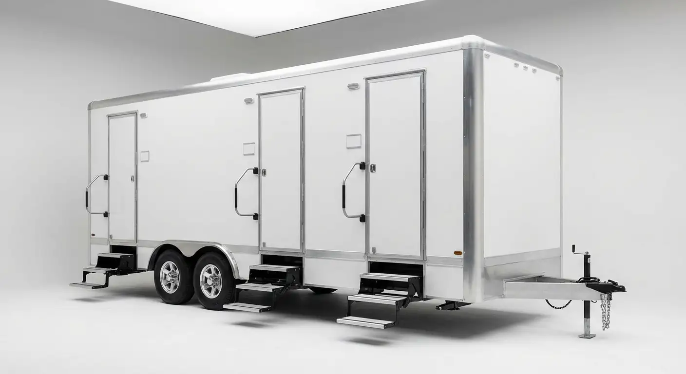 Climate controlled restroom trailer interior features in Tulsa, OK