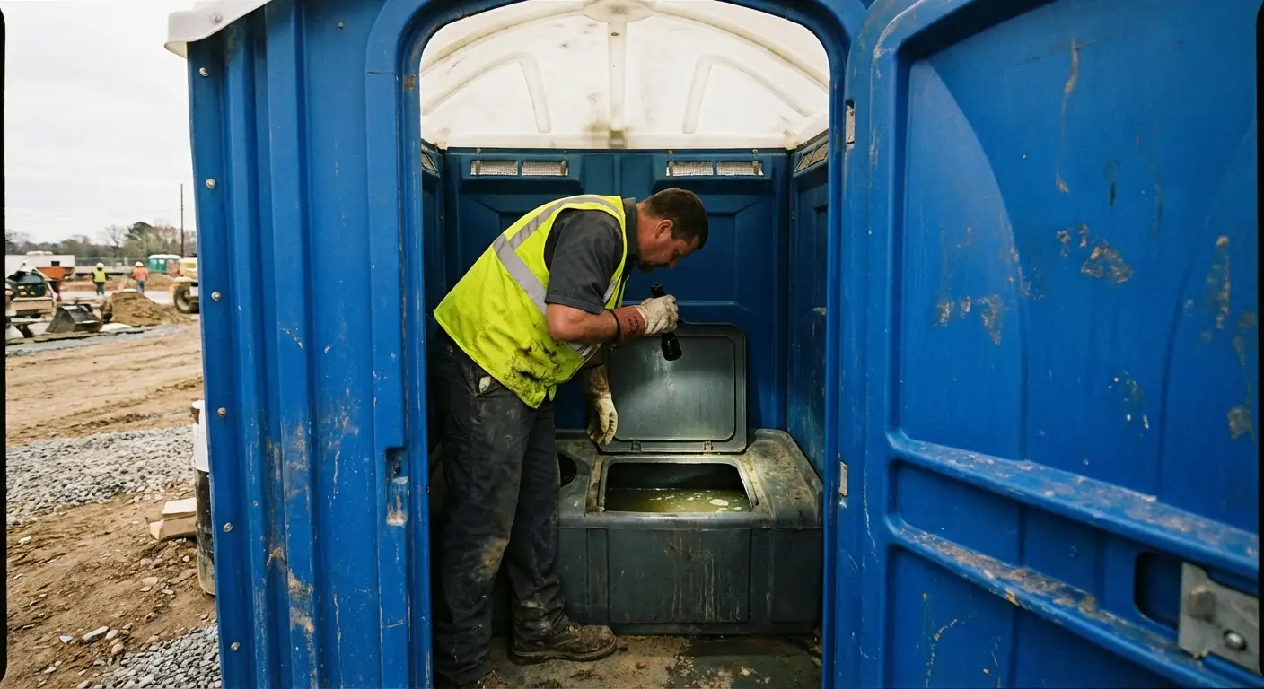 Technician inspecting waste tank levels in Tulsa, OK
